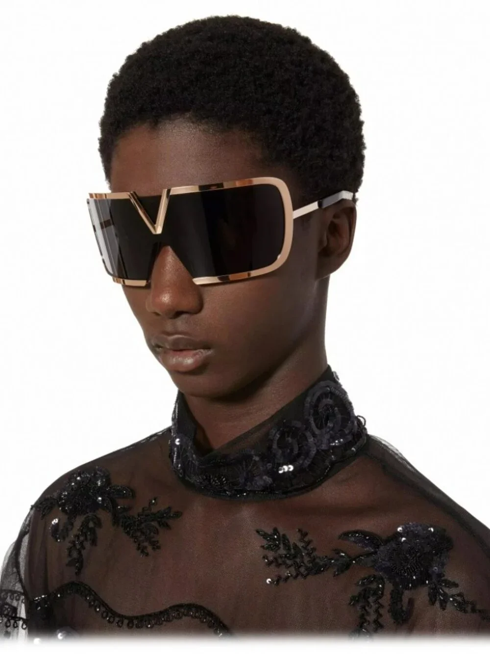Valentino Women Sunglasses Titanium Gold Grey Mask V-ROMASK VLS-120A 146